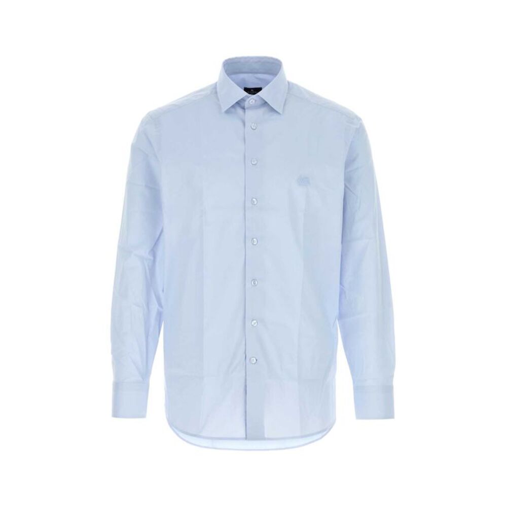Etro Men Pastel Light Blue Stretch Poplin Shirt